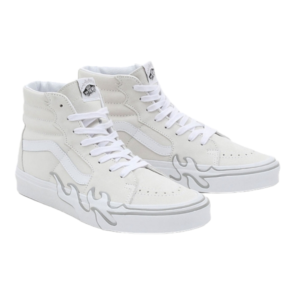 VANS Sk8-Hi Flame Suede Shoes White Gray Skate Sneakers VN0005UJWWW